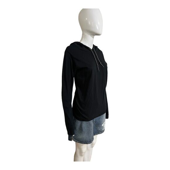 Anvil Hoodie Woman’s Large Hooded Tee Shirt Long Sleeve Lightweight Black Top - Picture 6 of 9